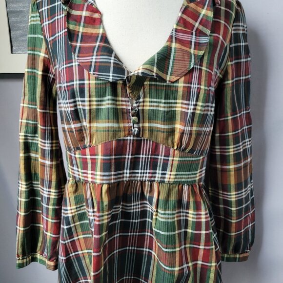 J. Crew Lia Plaid Ruffle Peplum Blouse Green Red 8 - Picture 6 of 14
